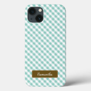 Niedlich Pastel Mint Gingham Pattern iPhone 13 Hülle