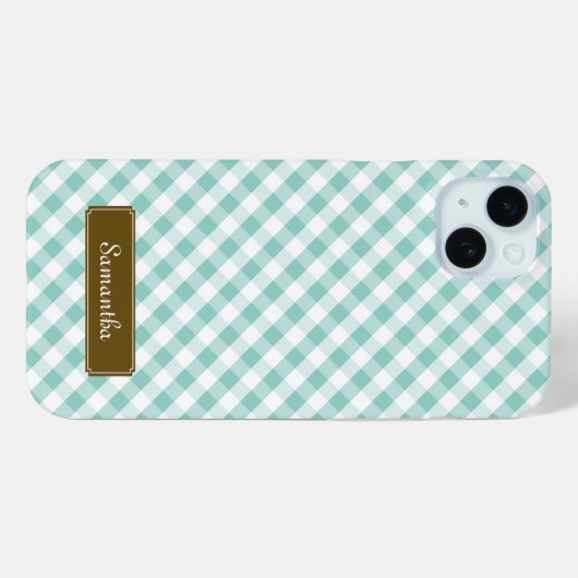 Niedlich Pastel Mint Gingham Pattern Case-Mate iPhone Hülle (Rückseite (Horizontal))