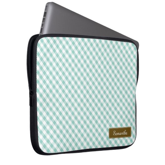 Niedlich Pastel Mint Gingham Pattern Laptopschutzhülle (Vorne Rechts)
