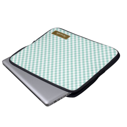 Niedlich Pastel Mint Gingham Pattern Laptopschutzhülle (Vorne Knopf)