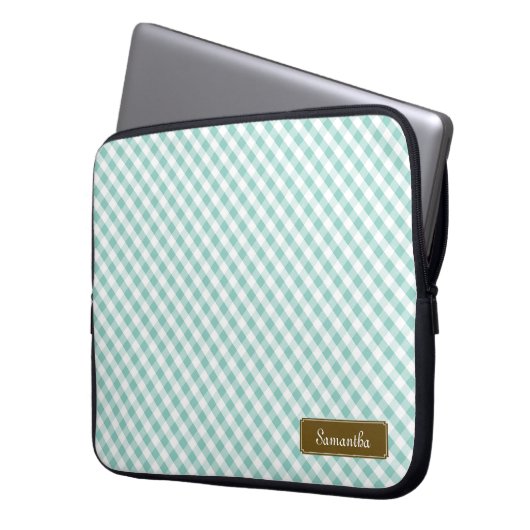 Niedlich Pastel Mint Gingham Pattern Laptopschutzhülle (Vorderseite Links)