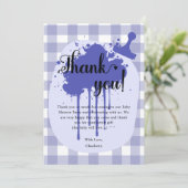 Niedlich Pastel Navy Gingham Baby Shower Dankeskarte (Stehend Vorderseite)