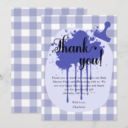 Niedlich Pastel Navy Gingham Baby Shower Dankeskarte (Vorne/Hinten)