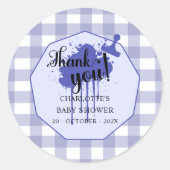 Niedlich Pastel Navy Gingham Baby Shower Runder Aufkleber (Vorderseite)