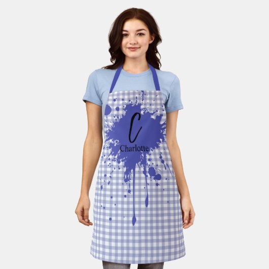 Niedlich Pastel Navy Gingham Schürze (Getragen)