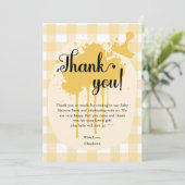 Niedlich Pastel Orange Gingham Baby Shower Dankeskarte (Stehend Vorderseite)