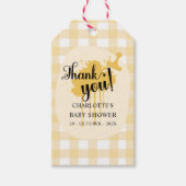 Niedlich Pastel Orange Gingham Baby Shower Geschenkanhänger (Vorderseite)