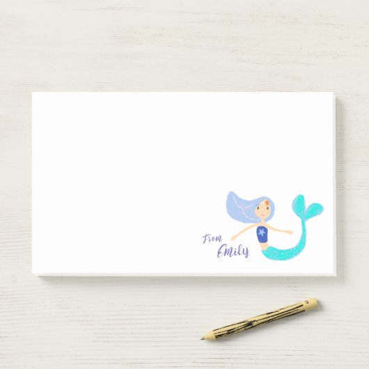 Niedlich Pastel Periwinkle Mermaid Princess Post-it Klebezettel (Auf Schreibtisch)