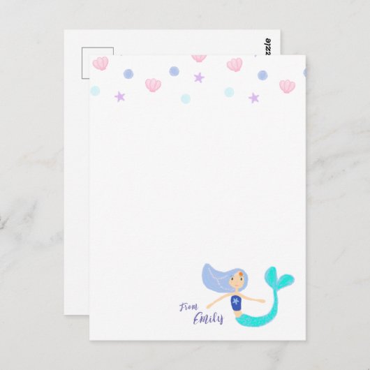 Niedlich Pastel Periwinkle Mermaid Princess Postkarte (Vorne/Hinten)