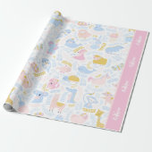Niedlich Pastel Pink Animal Monogram Girl Baby Sho Geschenkpapier (Ungerollt)