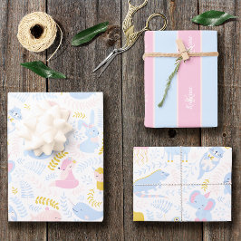 Niedlich Pastel Pink Animal Monogram Girl Baby Sho Geschenkpapier Set