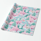 Niedlich Pastel Pink Bezauberter Wald Weihnachten Geschenkpapier (Ungerollt)