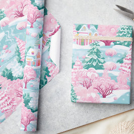 Niedlich Pastel Pink Bezauberter Wald Weihnachten Geschenkpapier