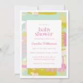 Niedlich Pastel Pink Blue Abstrakt Art Kinderdusch Einladung (Vorderseite)