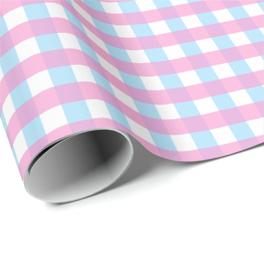 Niedlich Pastel Pink Blue Gingham Karo Geschenkpapier (Rolleneckpunkt)