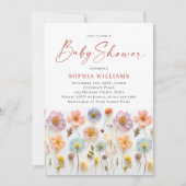 Niedlich Pastel Pink Boho Wild Blume Kinderdusche Einladung (Vorderseite)