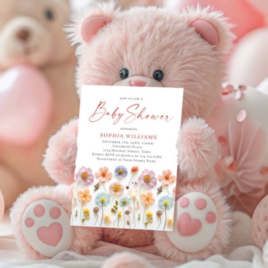 Niedlich Pastel Pink Boho Wild Blume Kinderdusche Einladung