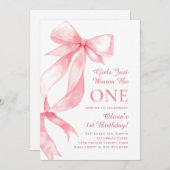 Niedlich Pastel Pink Bow Coquette Baby Girl Geburt Einladung (Vorne/Hinten)