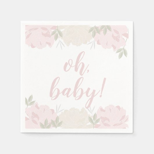 Niedlich Pastel Pink Peonies Baby Dusche Serviette (Vorderseite)