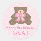 Niedlich Pastel Pink Ribbon Teddy Bär Girl Geburts Runder Aufkleber (Vorderseite)