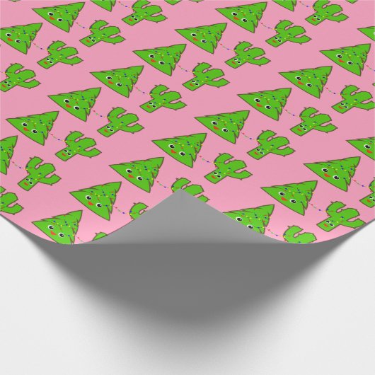 Niedlich Pastel Pink Xmas Tree Cactus Funny Christ Geschenkpapier (Ecke)