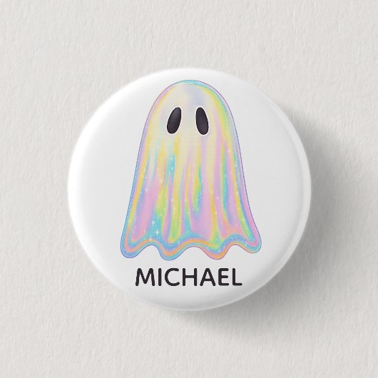 Niedlich Pastel Rainbow Ghost | Ästhetische Spooki Button (Vorderseite)