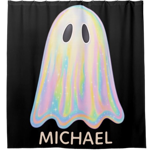 Niedlich Pastel Rainbow Ghost | Ästhetische Spooki Duschvorhang (Vorderseite)
