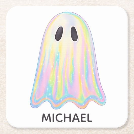 Niedlich Pastel Rainbow Ghost | Ästhetische Spooki Rechteckiger Pappuntersetzer (Vorderseite)