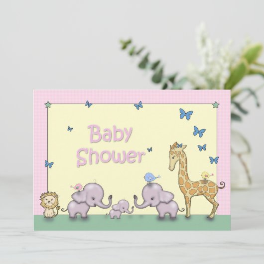 Niedlich Pastel Safari Tierbabwdusche lädt ein Einladung (Stehend Vorderseite)