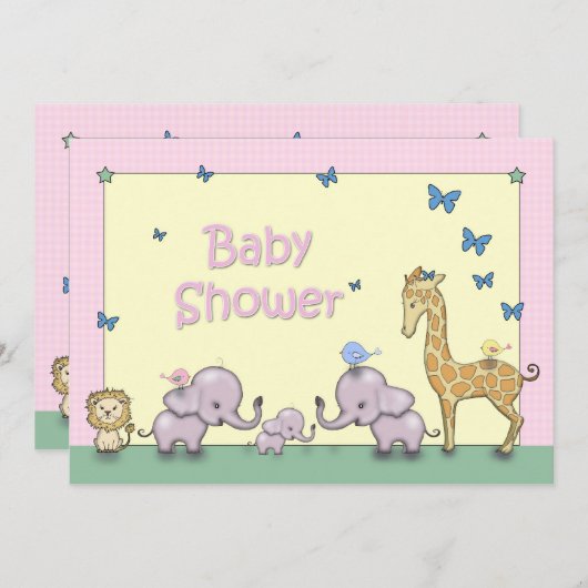 Niedlich Pastel Safari Tierbabwdusche lädt ein Einladung (Vorne/Hinten)