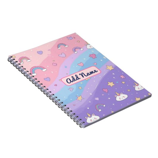 Niedlich Pastel Unicorn Rainbow Notebook - Editabl Notizblock (Rechte Seite)