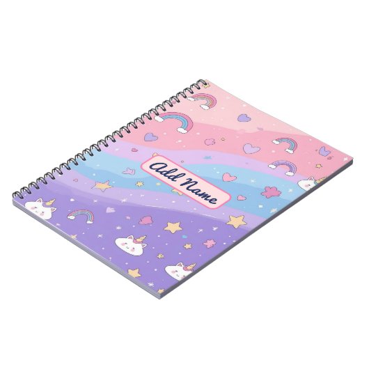 Niedlich Pastel Unicorn Rainbow Notebook - Editabl Notizblock (Linke Seite)