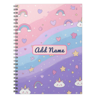 Niedlich Pastel Unicorn Rainbow Notebook - Editabl Notizblock