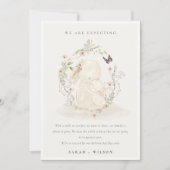 Niedlich Pastell Baby Mum Bunny Floral Wreath Baby Ankündigung (Vorderseite)