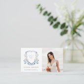 Niedlich Pastell Blue Wildblume Foto Wappen Monogr Visitenkarte (Stehend Vorderseite)