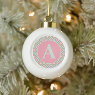 Niedlich Pastell Pink Blue Green Monogram Christma Keramik Kugel-Ornament