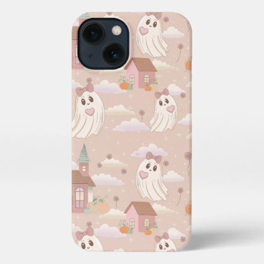 Niedlich Pastell Pink Halloween Ghost iPhone Hülle (Rückseite)