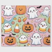 Niedlich Pastell Pink Halloween Ghost & Pumpkin Geschenkpapier (Flach)