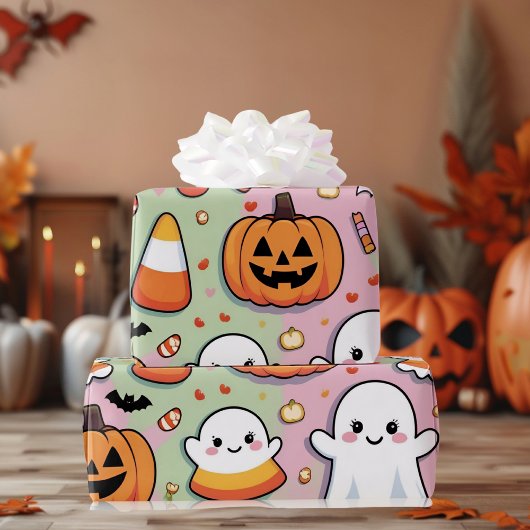 Niedlich Pastell Pink Halloween Ghost & Pumpkin Geschenkpapier
