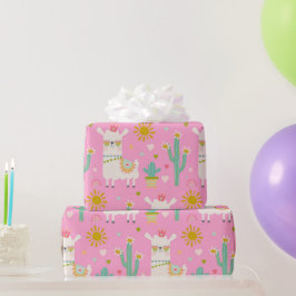 Niedlich Pastell Pink Party Llama Kids Gift Geschenkpapier