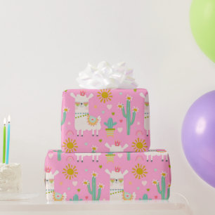 Niedlich Pastell Pink Party Llama Kids Gift Geschenkpapier