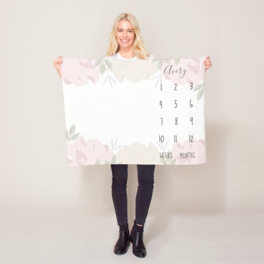 Niedlich Pastell Pink Peonies Floral Baby Mileston Fleecedecke (Beispiel)