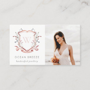 Niedlich Pastell Rosa Wildblume Foto Wappen Monogr Visitenkarte