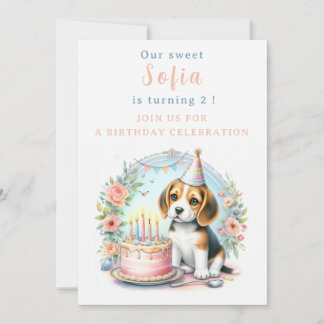 Niedlich Pastell Welpe Beagle - Geburtstag Einladung