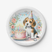 Niedlich Pastell Welpe Beagle - Geburtstag Pappteller (Vorderseite)