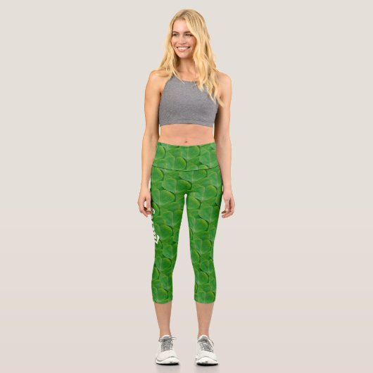 Niedlich Patricks Day Green Irish Lucky Clover Pat Capri Leggings (Vorderseite)