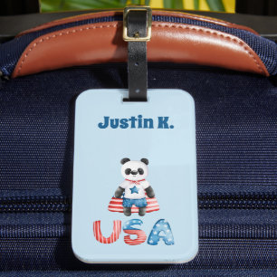 Niedlich Patriotic Panda Superhero Personalisiert Gepäckanhänger