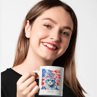 Niedlich Patriotic USA Foto 4. Juli Cat Kaffeetasse