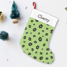 Niedlich Paw druckt Muster Green Pet Name Kleiner Weihnachtsstrumpf