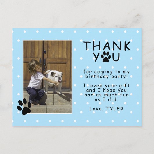 Niedlich Paw Print Blue Birthday Danke Foto Postkarte (Vorderseite)